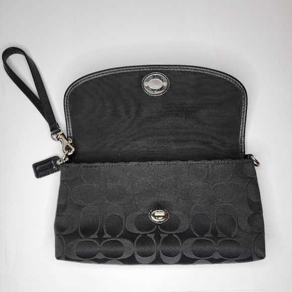 COACH Black Sateen Signature C Small Turn Lock Clutch Wristlet Hand Bag - Picture 4 of 10